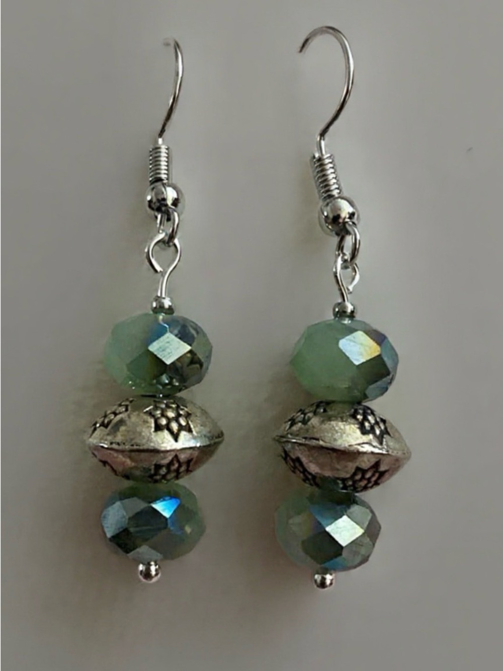 Good Vibes Only Silver and Green Faceted Bead Drop Earrings